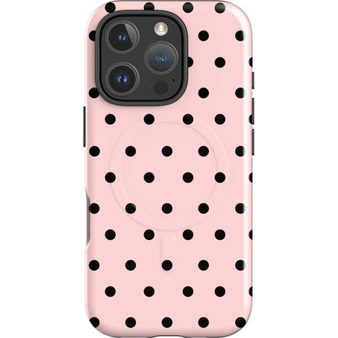 Pink and Black Polka Dots iPhone 16 Pro Magsafe Impact Case